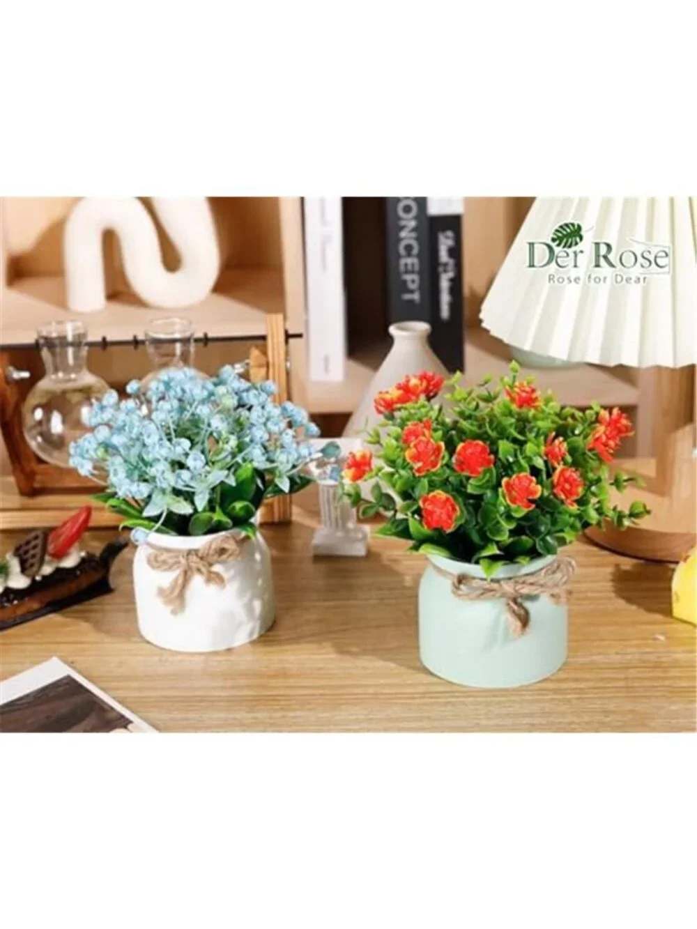 Set Of 4 Artificial Potted Plants Faux Flowers Farmhouse Desk Home Decor Color
